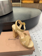 GIANVITO ROSSI 26S CROSS-STRAP SANDALS 115 MM IN BEIGE CALFSKIN