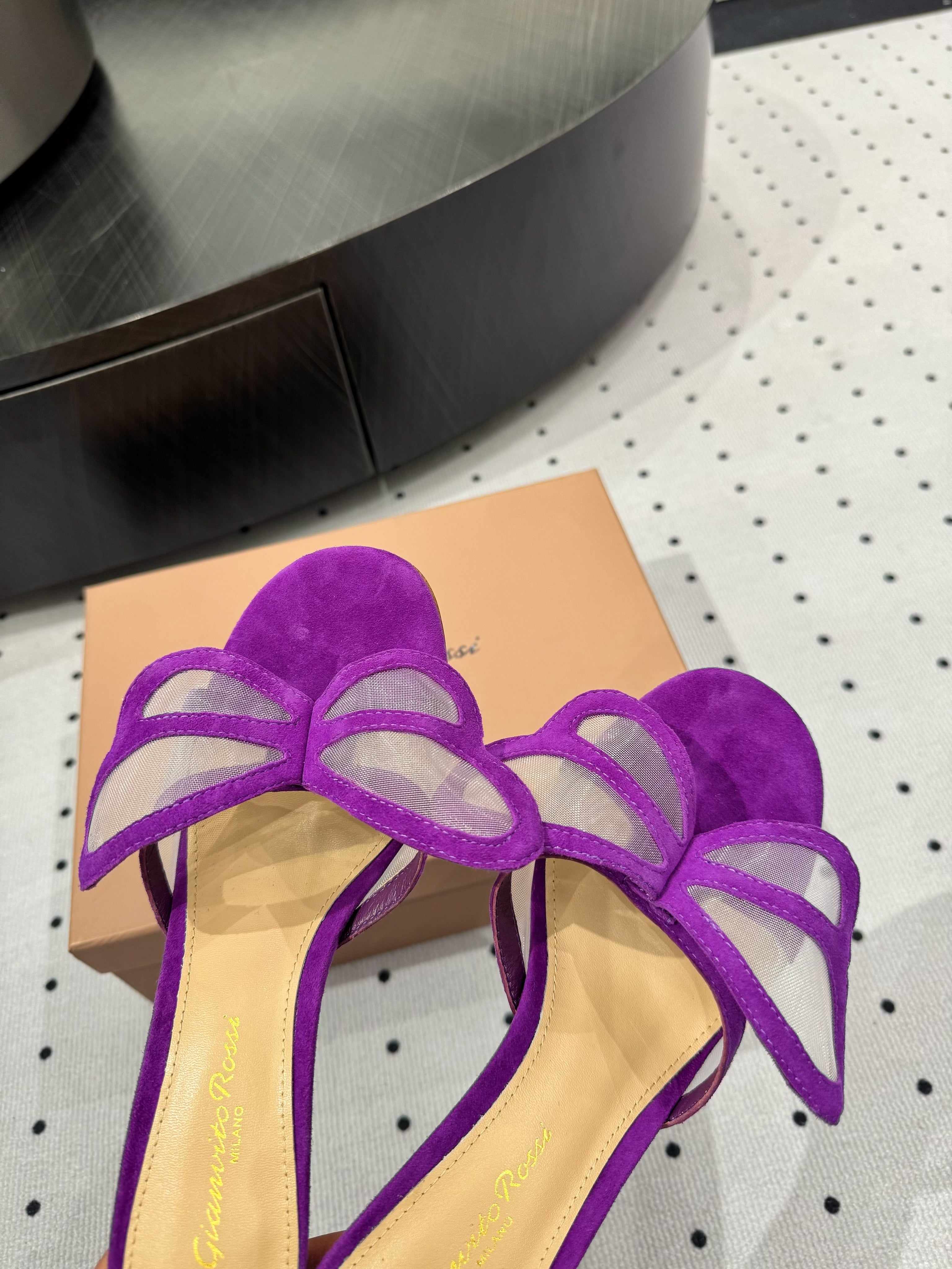 GIANVITO ROSSI 26S BUTTERFLY HIGH-HEEL SANDALS 80 MM IN DARK PURPLE SUEDE