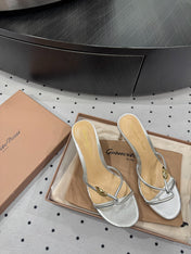 GIANVITO ROSSI 26S STRAPPY HEEL SANDALS 80 MM IN SILVER LAMBSKIN