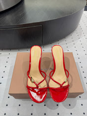GIANVITO ROSSI 26S STRAPPY HEEL SANDALS 80 MM IN RED PATENT LAMBSKIN