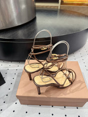 GIANVITO ROSSI 26S LACE-UP HEEL SANDALS 85 MM IN METALLIC COPPER LAMBSKIN