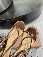 GIANVITO ROSSI 26S LACE-UP HEEL SANDALS 85 MM IN METALLIC COPPER LAMBSKIN