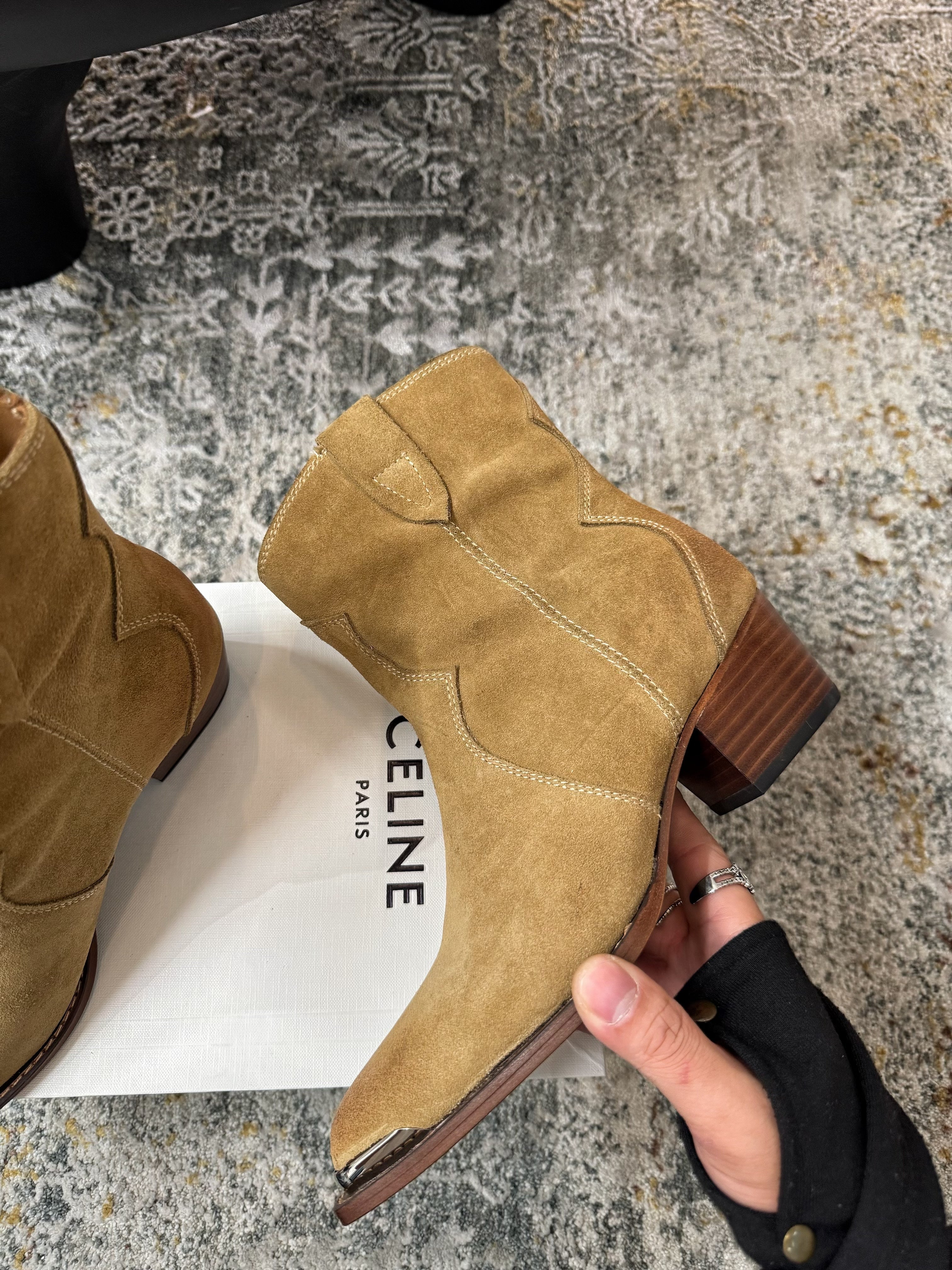 CELINE 26S ANKLE BOOTS 55 MM IN CAMEL BROWN SUEDE