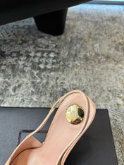 YSL 26S HEELED SLINGBACKS 100 MM IN WARM NUDE GLOSSY CALFSKIN