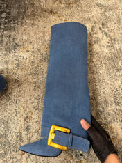 BALMAIN 26S BOOT 85 MM IN BLUE DENIM