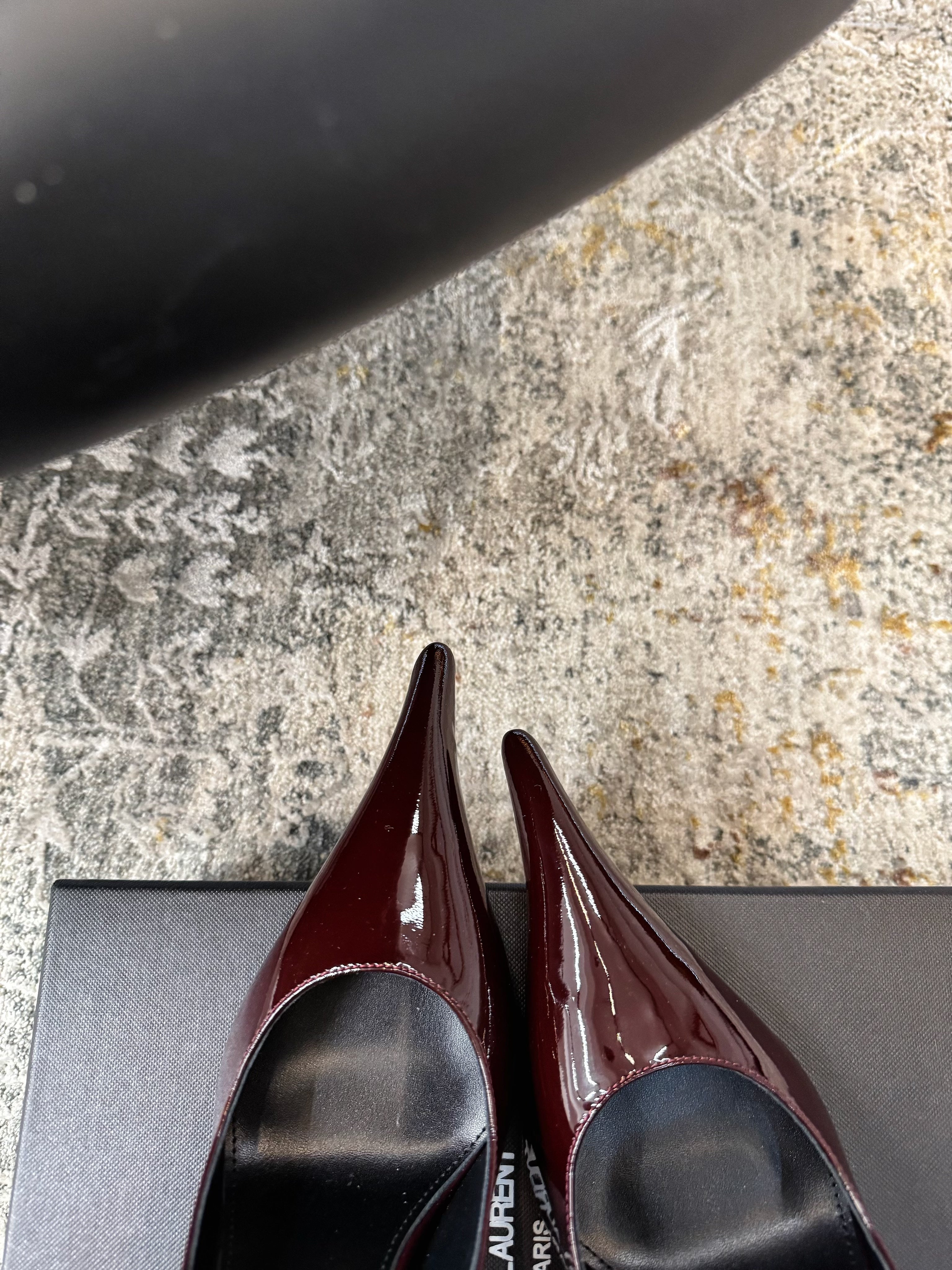 YSL 26S HEELED SHOES 110 MM IN DARK RED GLOSSY CALFSKIN