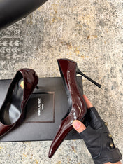 YSL 26S HEELED SHOES 110 MM IN DARK RED GLOSSY CALFSKIN