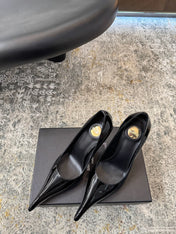 YSL 26S HEELED SHOES 110 MM IN BLACK GLOSSY CALFSKIN