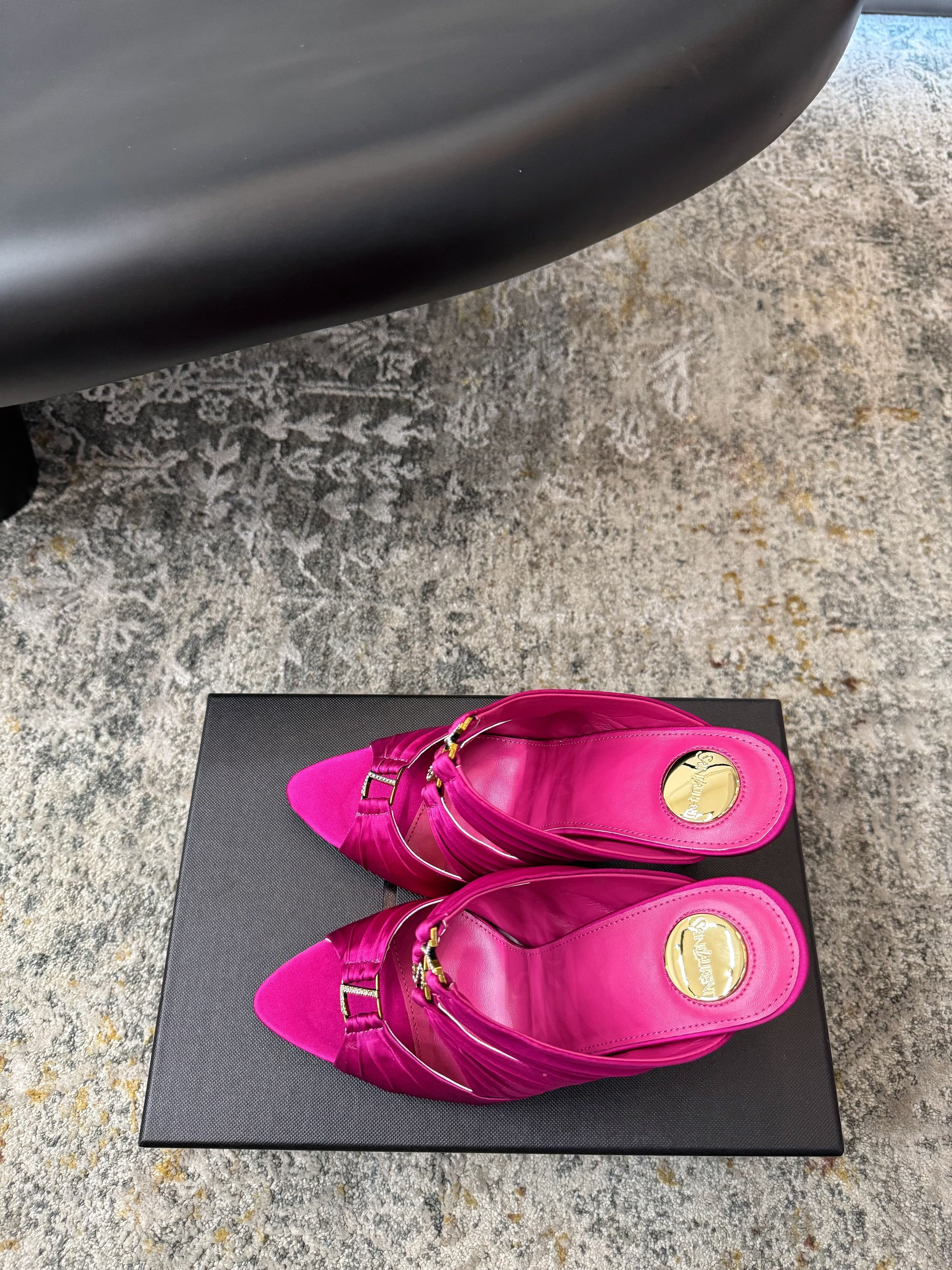 YSL 26S HEELED SANDALS 100 MM IN DARK PINK FABRIC