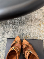 YSL 26S HEELED SANDALS 100 MM IN CLAY BROWN FABRIC