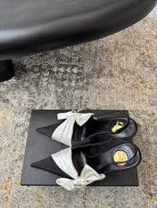 YSL 26S HEELED SLINGBACKS 100 MM IN BLACK AND WHITE SILK