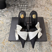 YSL 26S HEELED SLINGBACKS 100 MM IN BLACK AND WHITE SILK