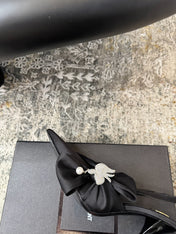 YSL 26S HEELED SLINGBACKS 100 MM IN BLACK SILK