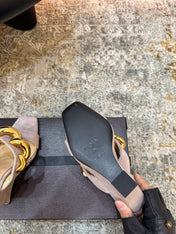 ALAIA 26S DOUBLE STRAP WEDGE SANDALS 110 MM IN BEIGE SUEDE WITH GOLD HARDWARE