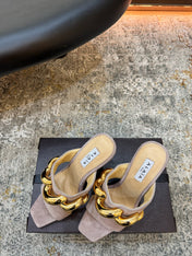 ALAIA 26S DOUBLE STRAP WEDGE SANDALS 110 MM IN BEIGE SUEDE WITH GOLD HARDWARE