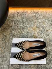 AQUAZZURA 26S BELGRAVIA PUMPS 100 MM IN GOLD AND BLACK SUEDE