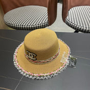 CHANEL 26S LACE & FLORAL TRIM STRAW HAT 337937