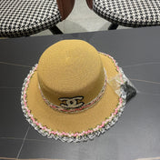 CHANEL 26S LACE & FLORAL TRIM STRAW HAT 337937