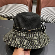 CHANEL 26S FLORAL-EMBELLISHED STRAW HAT 337940