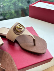 VLTN THONG SANDALS 25S IN BROWN MIX BEIGE LAMBSKIN WITH GOLD HARDWARE