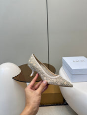 POINTED TOE HEELS 55MM IN NUDE MESH WITH RHINESTONES
