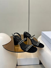 HIGH HEEL 25S SANDALS 85MM IN BLACK CALFSKIN RHINESTONES STRAP