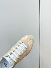 CELINE 25S RACER LOW TOP SNEAKER IN BEIGE AND LIGHT GRAY NYLON AND SUEDE