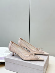 JIMMY CHOO 26S LACE-UP HEELS IN LIGHT NUDE PINK LACE AND LAMBSKIN