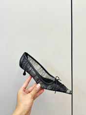 JIMMY CHOO 26S LACE-UP HEELS IN BLACK LACE AND LAMBSKIN