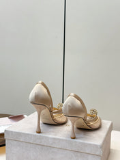 JIMMY CHOO 26S POINTED-TOE HIGH HEELS IN BEIGE CRYSTAL EMBELLISHMENT