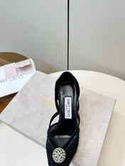 JIMMY CHOO 26S POINTED-TOE HIGH HEELS IN BLACK CRYSTAL EMBELLISHMENT