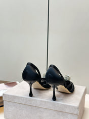 JIMMY CHOO 26S POINTED-TOE HIGH HEELS IN BLACK CRYSTAL EMBELLISHMENT