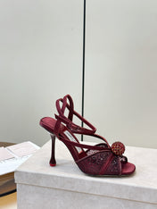 JIMMY CHOO 26S  HEELED SANDALS 100 MM IN DARK RED CRYSTAL EMBELLISHMENT