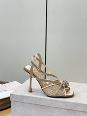 JIMMY CHOO 26S HEELED SANDALS 100 MM IN BEIGE CRYSTAL EMBELLISHMENT