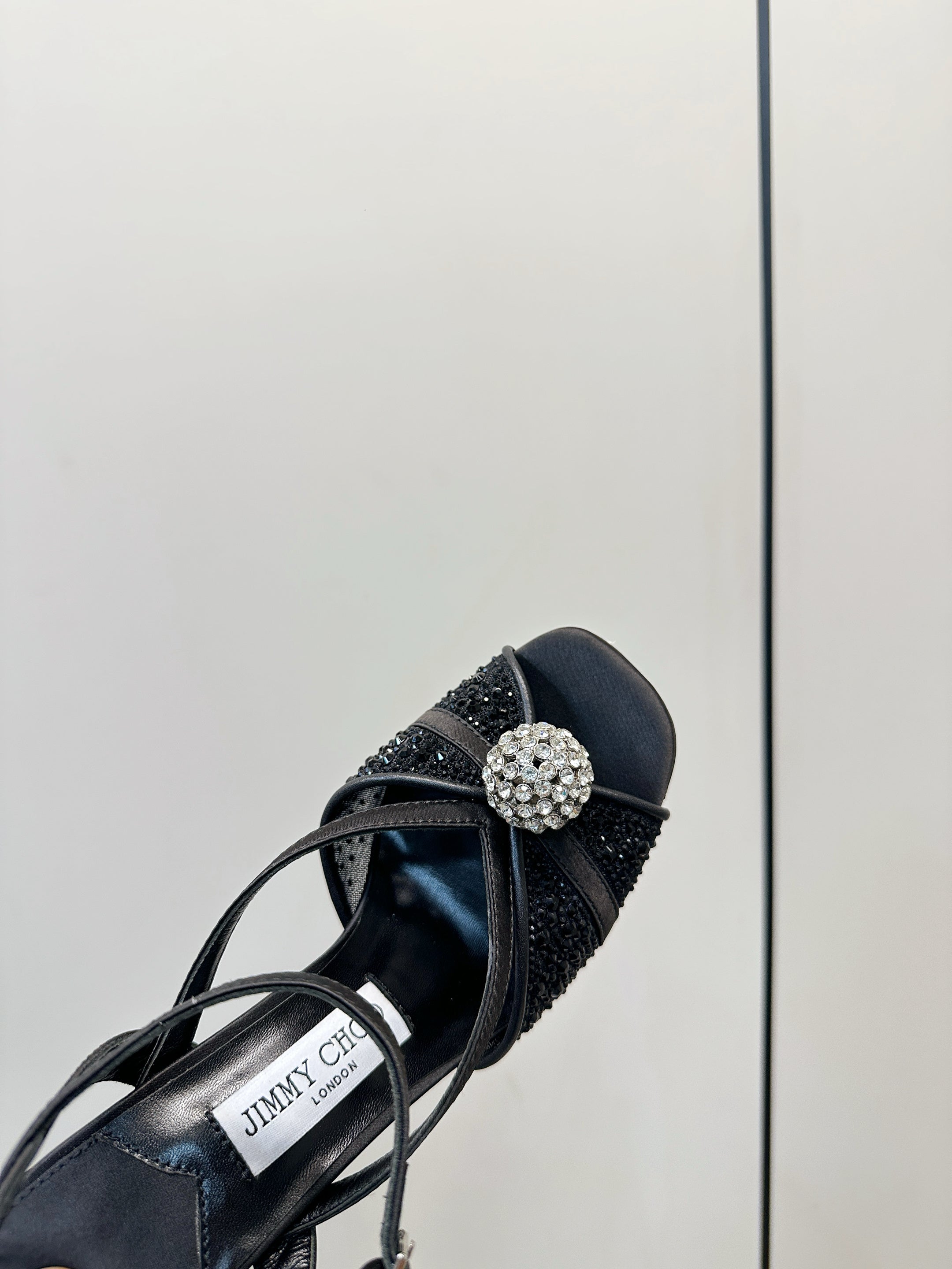 JIMMY CHOO 26S HEELED SANDALS 100 MM IN BLACK CRYSTAL EMBELLISHMENT