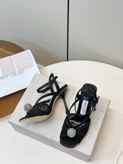 JIMMY CHOO 26S HEELED SANDALS 100 MM IN BLACK CRYSTAL EMBELLISHMENT