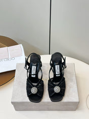 JIMMY CHOO 26S HEELED SANDALS 100 MM IN BLACK CRYSTAL EMBELLISHMENT
