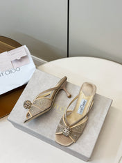 JIMMY CHOO 26S SACORA MULE 80 MM IN BEIGE CRYSTAL EMBELLISHMENT