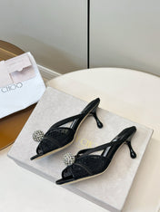 JIMMY CHOO 26S SACORA MULE 80 MM IN BLACK CRYSTAL EMBELLISHMENT