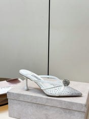 JIMMY CHOO 26S HEELED MULES 80 MM IN WHITE CRYSTAL EMBELLISHMENT