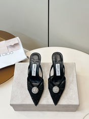 JIMMY CHOO 26S HEELED MULES 80 MM IN BLACK CRYSTAL EMBELLISHMENT
