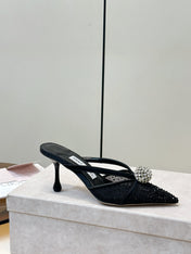 JIMMY CHOO 26S HEELED MULES 80 MM IN BLACK CRYSTAL EMBELLISHMENT