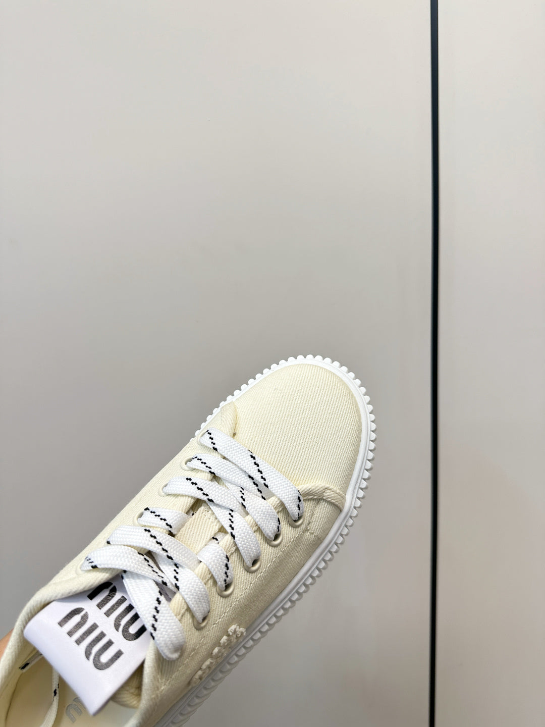 MIUMIU 26S PLATFORM SNEAKERS IN LIGHT YELLOW CANVAS