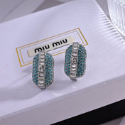 MIUMIU 26S CRYSTAL OVAL STUD EARRINGS IN TURQUOISE AND CLEAR STONES IN SILVER TONE METAL 626875
