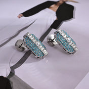 MIUMIU 26S CRYSTAL OVAL STUD EARRINGS IN TURQUOISE AND CLEAR STONES IN SILVER TONE METAL 626875