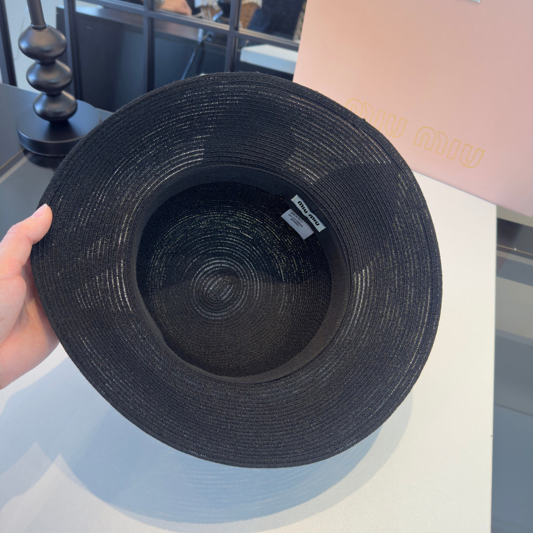 MIUMIU BLACK STRAW BUCKET HAT STYLE 51
