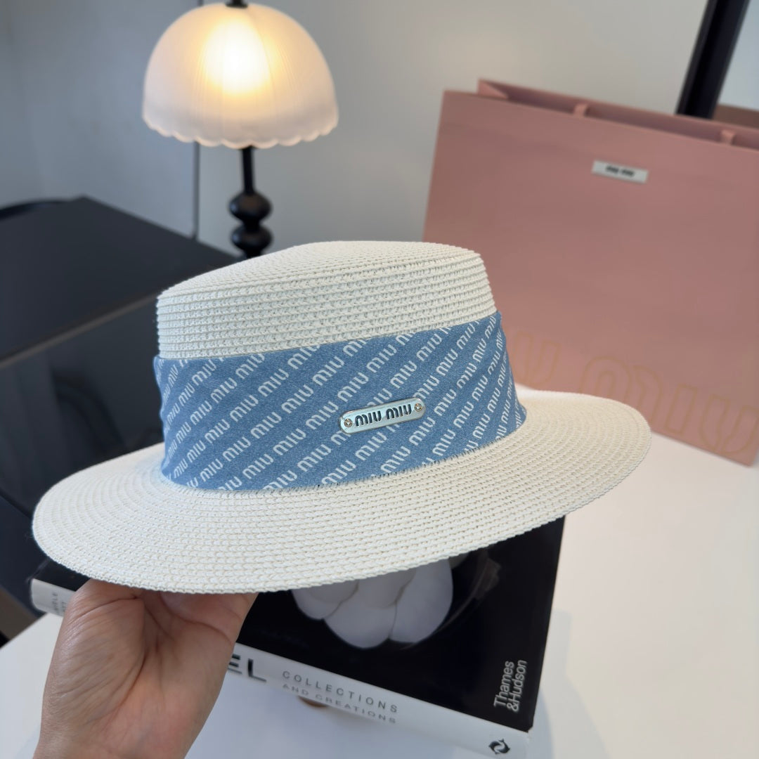 MIUMIU FLAT-BRIM STRAW HAT STYLE 41