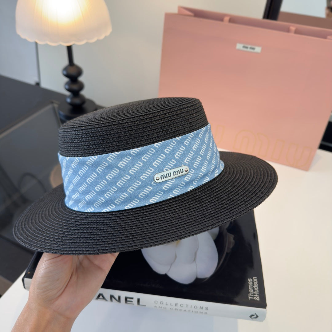 MIUMIU FLAT-BRIM STRAW HAT STYLE 40