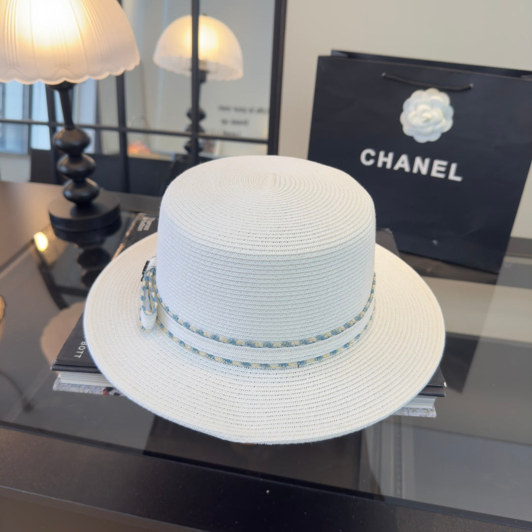 CHANEL 26S FLAT-BRIM STRAW HAT 338059
