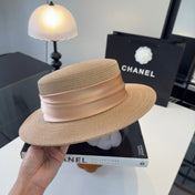 CHANEL 26S RIBBON-EMBELLISHED STRAW BOATER HAT 335892